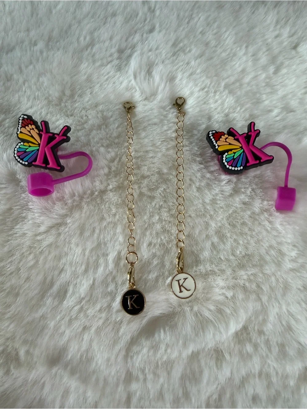 Pink Initial Charm and straw topper for for tumblers bundle